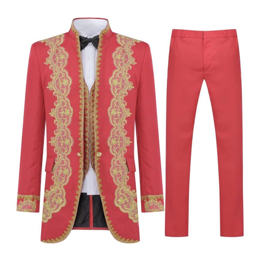 CloudStyle Slim Fit Men's XL Royal Style Red Gold Tuxedo Holiday Wedding Cruise